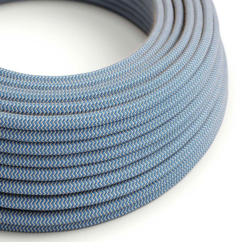 Beige and blue ZigZag RD75 braided cotton and flax cable 2x0.75 Creative-Cables two-core cable