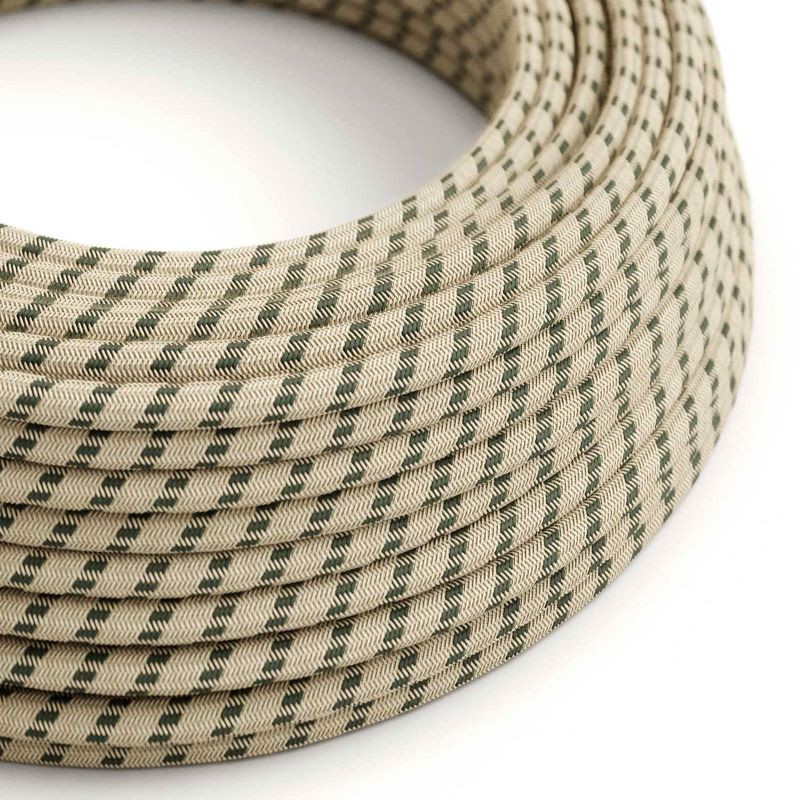 Graphite and beige cable Stripes RD54 cotton and linen braided two-core 2x0.75 Creative-Cables