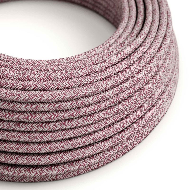 Beige and maroon Tweed RS83 cable with ZigZag glitter effect in cotton and linen braid 2-core 2x0.75 Creative-Cables