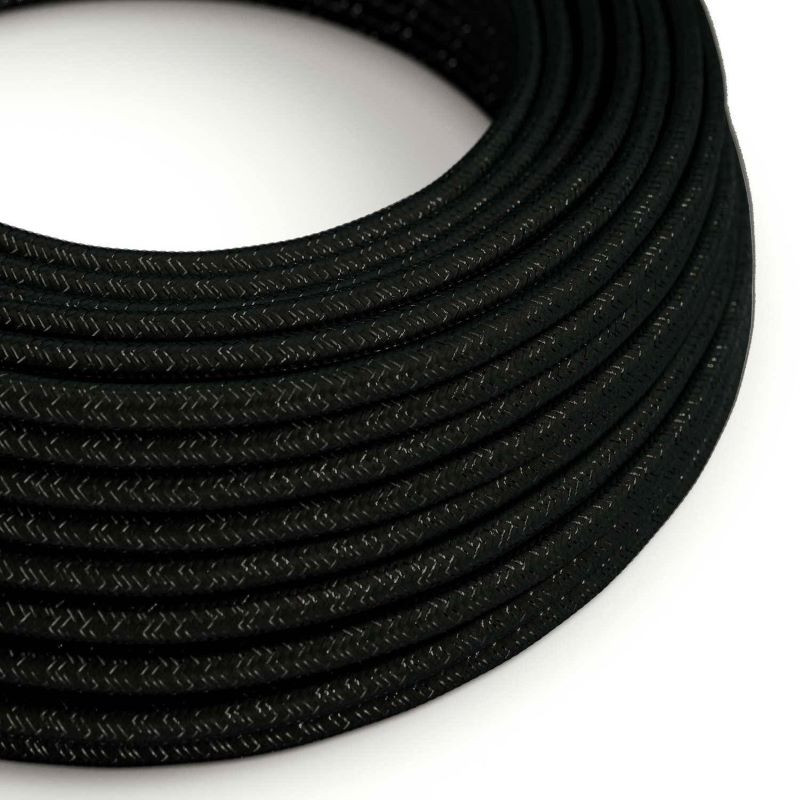 Czarny kabel Carbon z efektem brokatu w oplocie poliestrowym dwużyłowy 2 × 0,75 mm² Creative-Cables