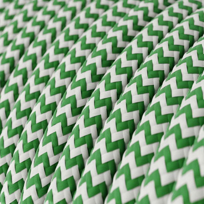 Zielono biały kabel ZigZag RZ06 w oplocie poliestrowym dwużyłowy 2x0.75 Creative-Cables