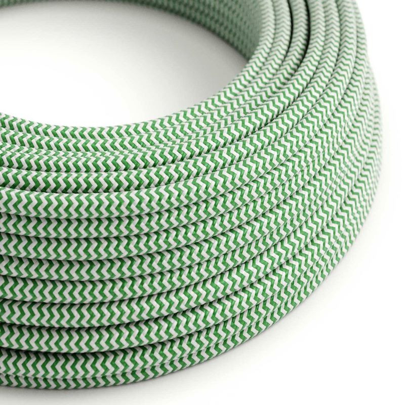 Zielono biały kabel ZigZag RZ06 w oplocie poliestrowym dwużyłowy 2x0.75 Creative-Cables