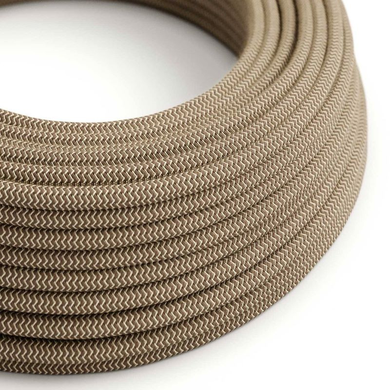 Brown and beige ZigZag RD73 cotton and linen braided two-wire cable 2x0.75 Creative-Cables