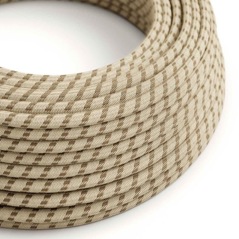 Brown and beige striped RD53 cotton and linen braided two-wire cable 2x0.75 Creative-Cables