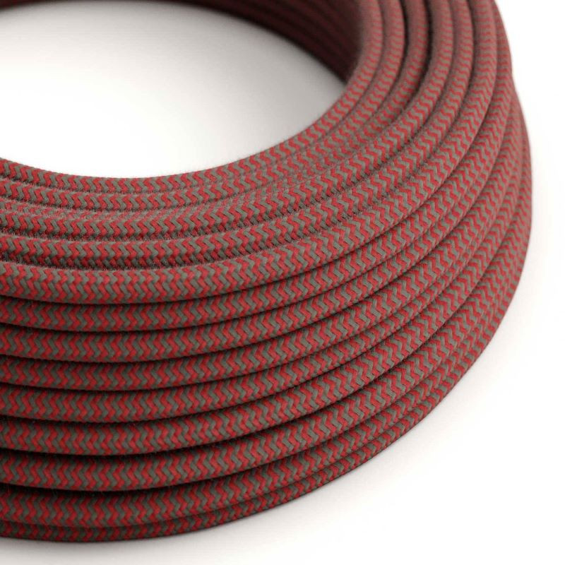 Red-grey ZigZag RZ28 cotton braided two-core cable 2x0.75 Creative-Cables
