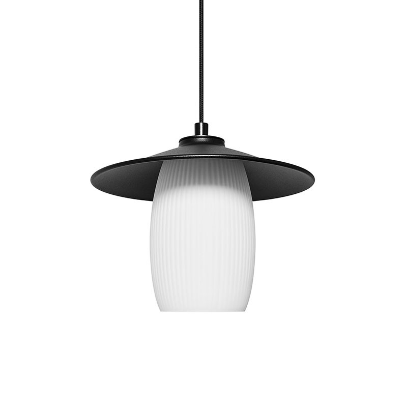 Black JINGU A pendant lamp with a milky grooved lampshade UMMO