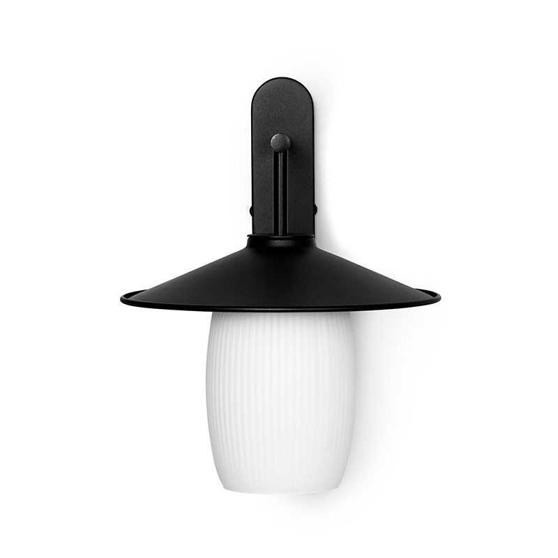 Black JINGU B wall lamp with a milky grooved lampshade UMMO