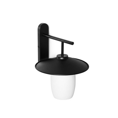 Black JINGU B wall lamp with a milky grooved lampshade UMMO