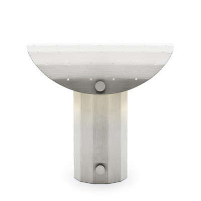Lampa stołowa Apolin 30cm szczotkowana stal z perforowanym daszkiem Kaspa