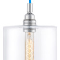 Sufitowa lampa wisząca LONGIS IV transparentny szklany klosz, przewód niebieski KASPA