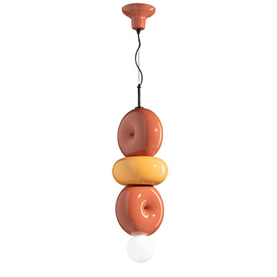 Ceramiczna lampa wisząca BUMBUM 3 Arancio Poke + Giallo z pomarańczowym kloszem Ferroluce