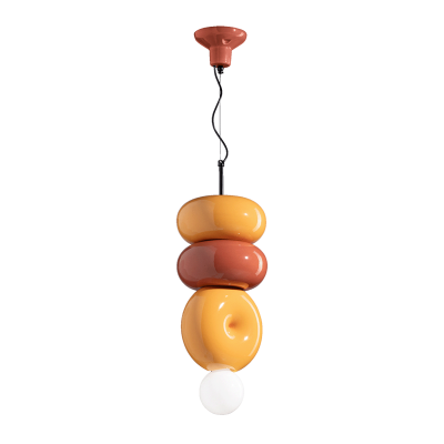 BUMBUM 3 Giallo + Arancio Poke ceramic hanging lamp with a light orange lampshade Ferroluce