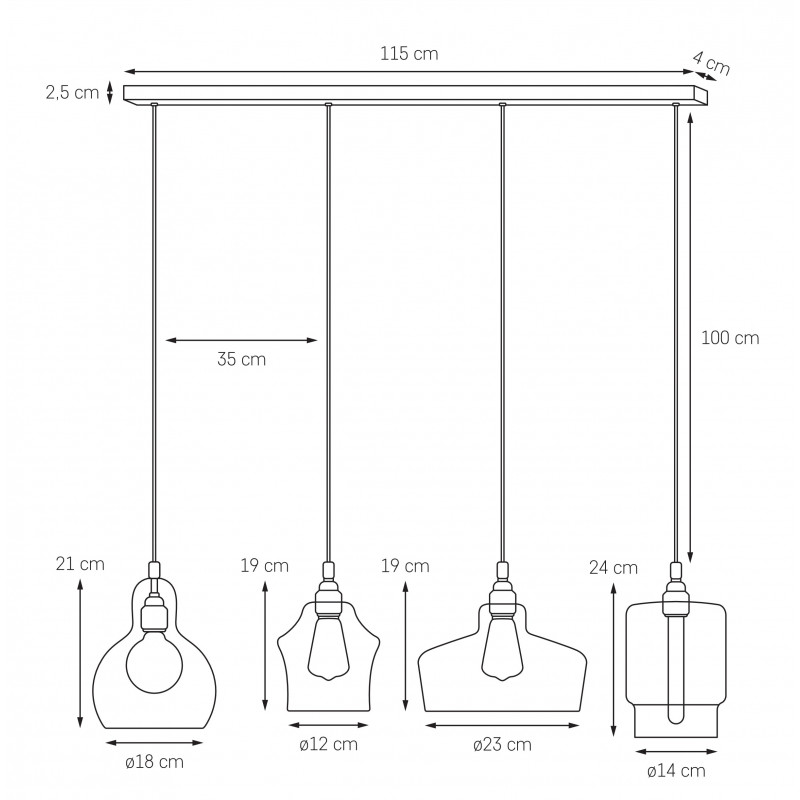 Longis Listwa 4 Pendant Light Rail Chrome