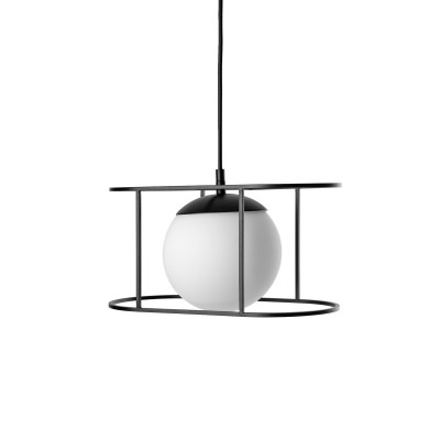 Sufitowa lampa wisząca KUGLO B czarny stelaż i biała szklana kula UMMO