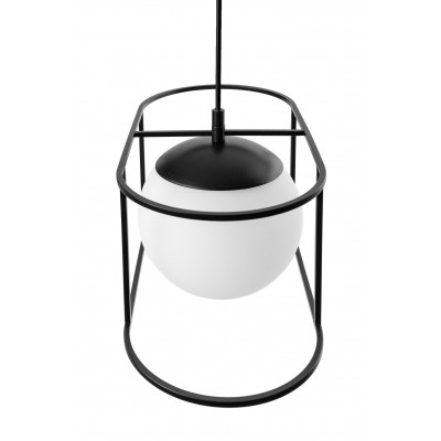 Sufitowa lampa wisząca KUGLO B czarny stelaż i biała szklana kula UMMO