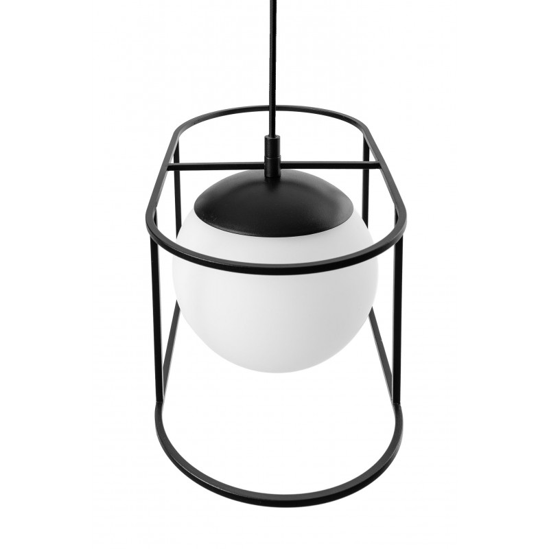 Sufitowa lampa wisząca KUGLO B czarny stelaż i biała szklana kula UMMO