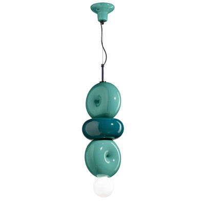 Ceramiczna lampa wisząca BUMBUM 3 Turchese + Verde Petrolio z turkusowym kloszem Ferroluce