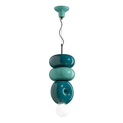 BUMBUM 3 Verde Petrolio + Turchese ceramic hanging lamp with a  turquoise lampshade Ferroluce