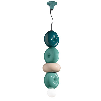 Ceramiczna lampa wisząca BUMBUM 4 Verde Petrolio + Grigio Sabbia + Turchese Ferroluce