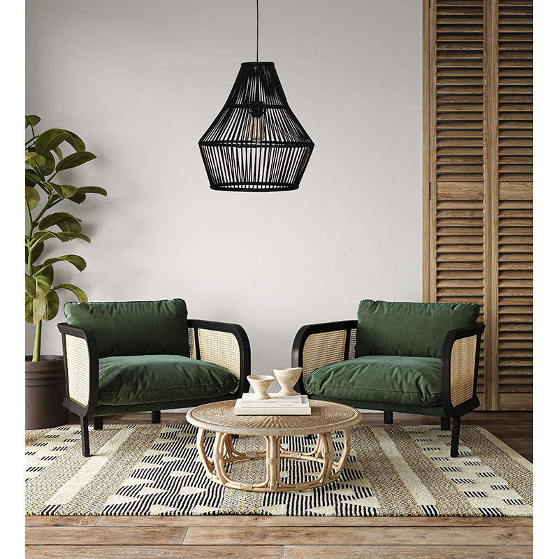 Czarna lampa wisząca boho Bamboo z bambusowym kloszem Dijk
