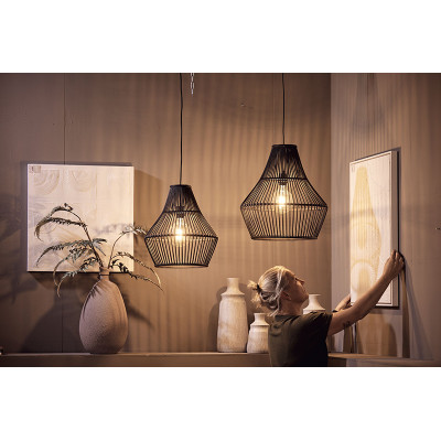 Black pendant lamp boho Bamboo with bamboo shade Dijk