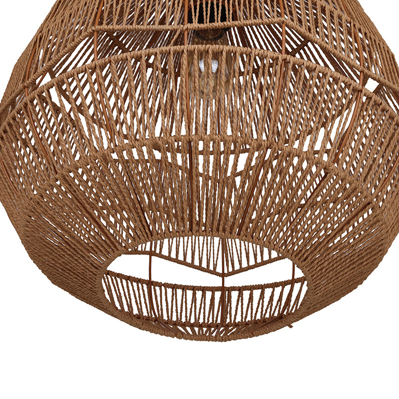 Brązowa lampa wisząca boho Natural z ażurowym kloszem Dijk