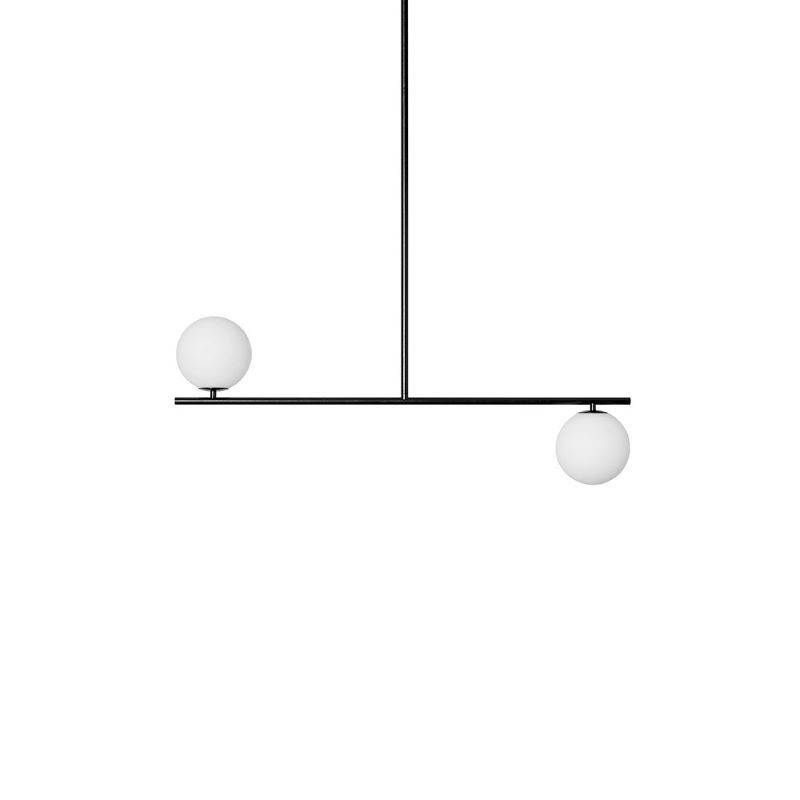 Suguri C ceiling lamp in XL size black on tube with white glass globes IP44 UMMO