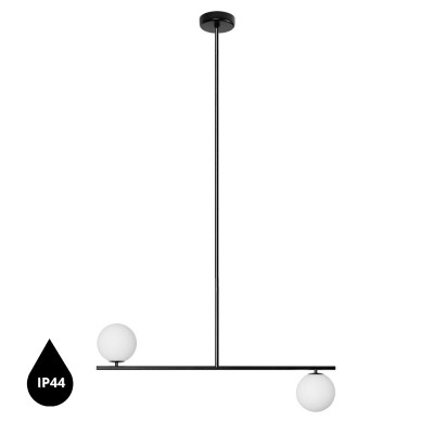 Lampa sufitowa Suguri C w rozmiarze XL czarna na rurce z białymi szklanymi kulami z podwyższoną szczelnością IP44 UMMO