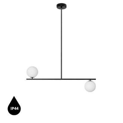 Lampa sufitowa Suguri C w rozmiarze L czarna na rurce z białymi szklanymi kulami z podwyższoną szczelnością IP44 UMMO