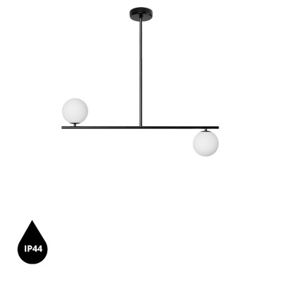 Suguri C ceiling lamp in size M black on tube with white glass globes IP44 UMMO