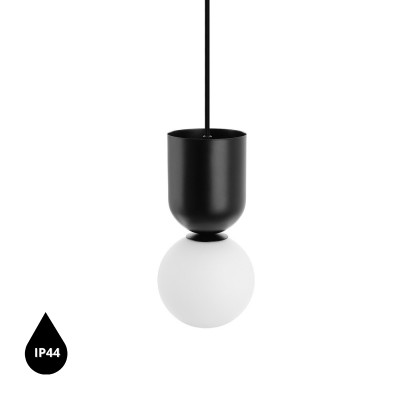 Lampa sufitowa LUOTI czarna lampa wisząca ze szklanym kloszem z podwyższoną szczelnością IP44 UMMO 24h