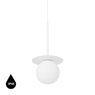 UMMO BORRA B White Pendant Light with Disc and Glass Shade IP44