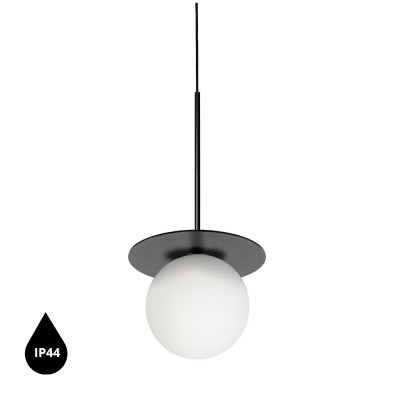 Sufitowa lampa wisząca BORRA B czarna z dyskiem i szklanym kloszem z podwyższoną szczelnością IP44 UMMO