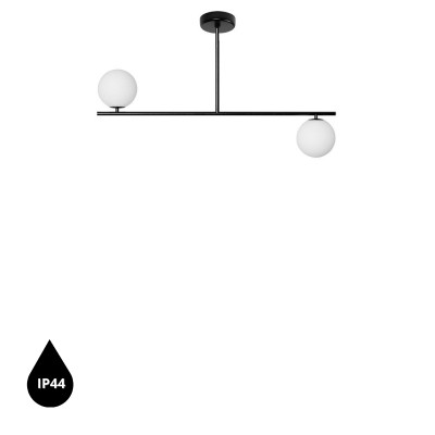 Lampa sufitowa Suguri C w rozmiarze S czarna na rurce z białymi szklanymi kulami z podwyższoną szczelnością IP44 UMMO