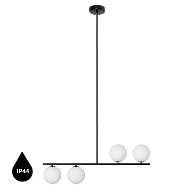 Suguri A ceiling lamp in XL size black on tube with white glass globes IP44 UMMO