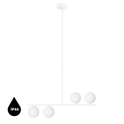 Lampa sufitowa Suguri A w rozmiarze XL biała na rurce z białymi szklanymi kulami z podwyższoną szczelnością IP44 UMMO