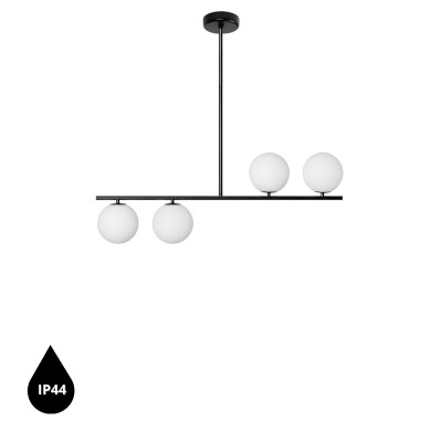 Lampa sufitowa Suguri A w rozmiarze M czarna na rurce z białymi szklanymi kulami z podwyższoną szczelnością IP44 UMMO