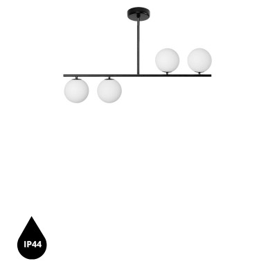 Lampa sufitowa Suguri A w rozmiarze S czarna na rurce z białymi szklanymi kulami z podwyższoną szczelnością IP44 UMMO
