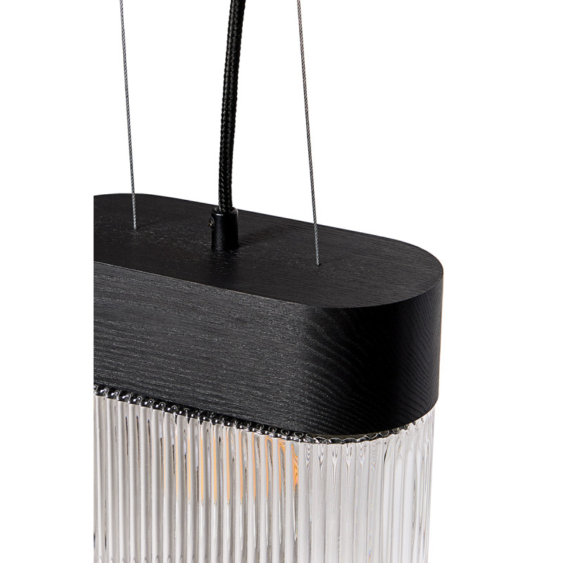 Black FLUMINA A hanging lamp with a grooved shade and a wooden base UMMO