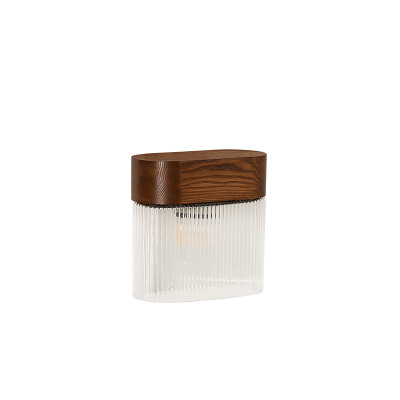 Walnut wall lamp FLUMINA W A with a grooved lampshade and a wooden base UMMO