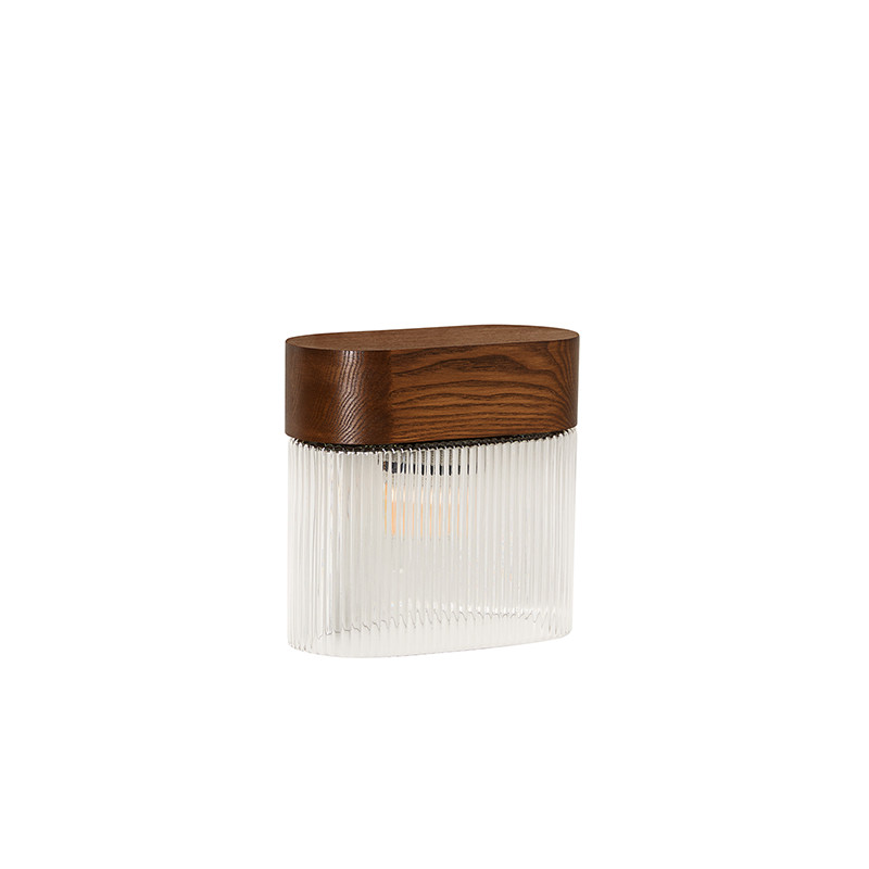 Walnut wall lamp FLUMINA W A with a grooved lampshade and a wooden base UMMO