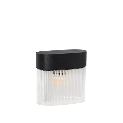 Black FLUMINA W A wall lamp with a grooved lampshade and a wooden base UMMO