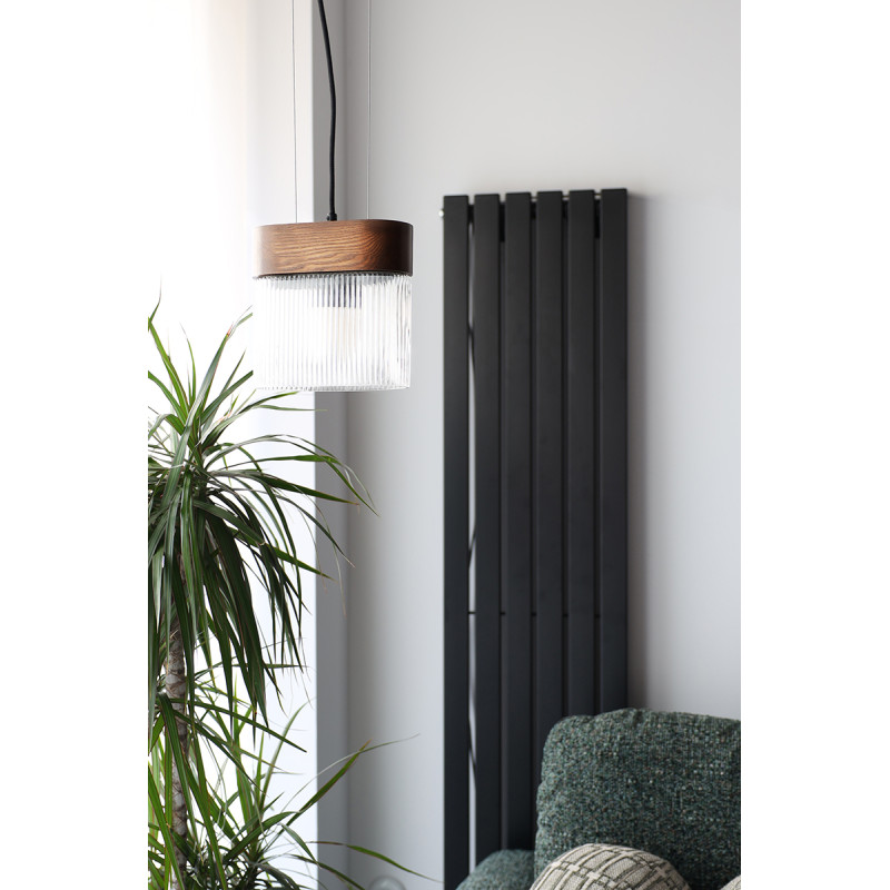 Walnut FLUMINA A pendant lamp with fluted shade and wooden base UMMO