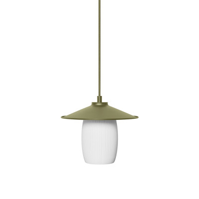Oliwkowa lampa wisząca JINGU A z mlecznym ryflowanym kloszem UMMO