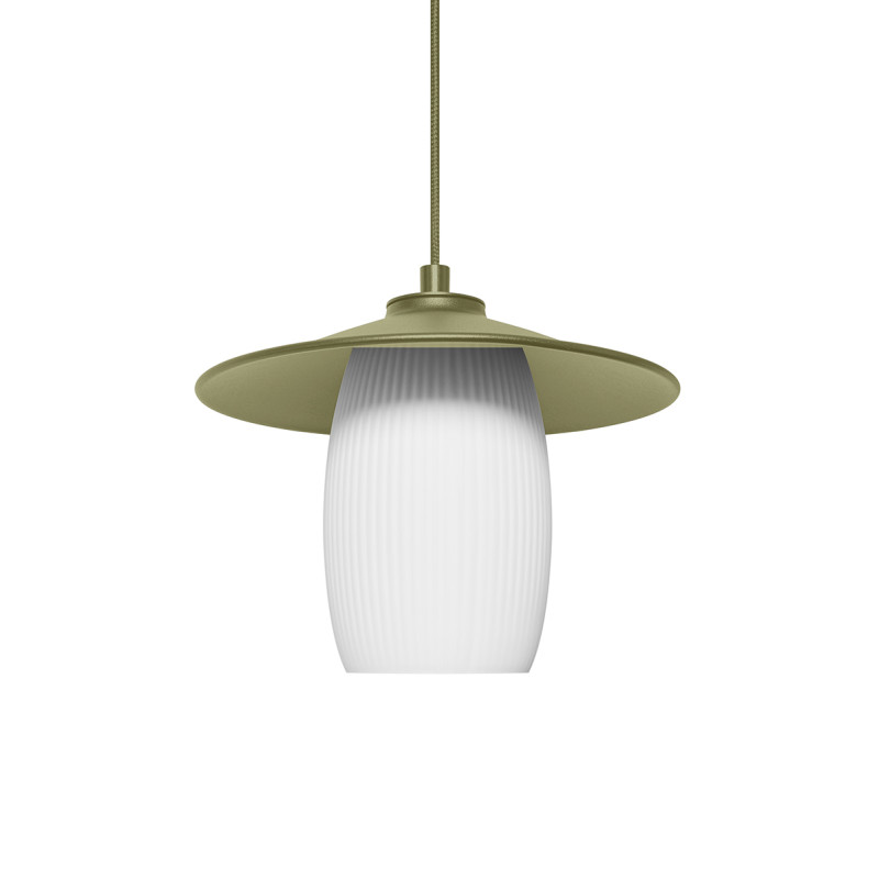 Oliwkowa lampa wisząca JINGU A z mlecznym ryflowanym kloszem UMMO