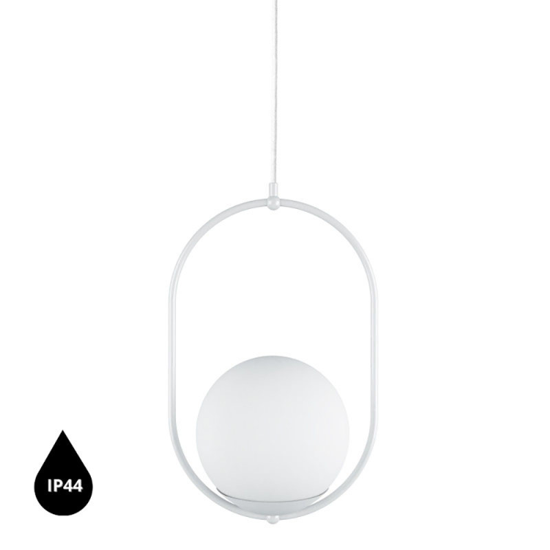 Ceiling lamp KOBAN B white oval frame and white glass lampshade IP44 UMMO