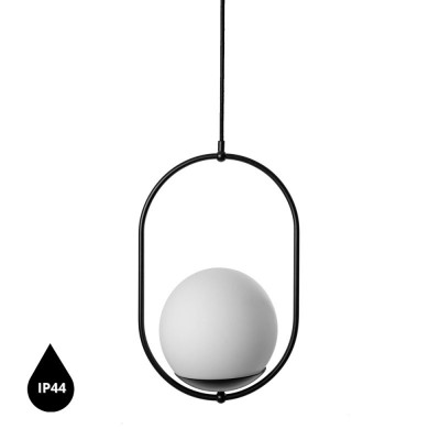 Sufitowa lampa wisząca KOBAN B czarna owalna rama i biały szklany klosz z podwyższoną szczelnością IP44 UMMO