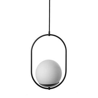 KOBAN B pendant lamp with black oval frame and a white glass globe – UMMO