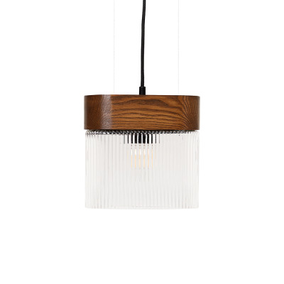 Orzechowa lampa wisząca FLUMINA A z ryflowanym kloszem i drewnianą podstawą UMMO