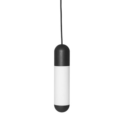 Czarna sufitowa lampa wisząca FUNSUI A z mlecznym kloszem i drewnianym detalem 3000K UMMO